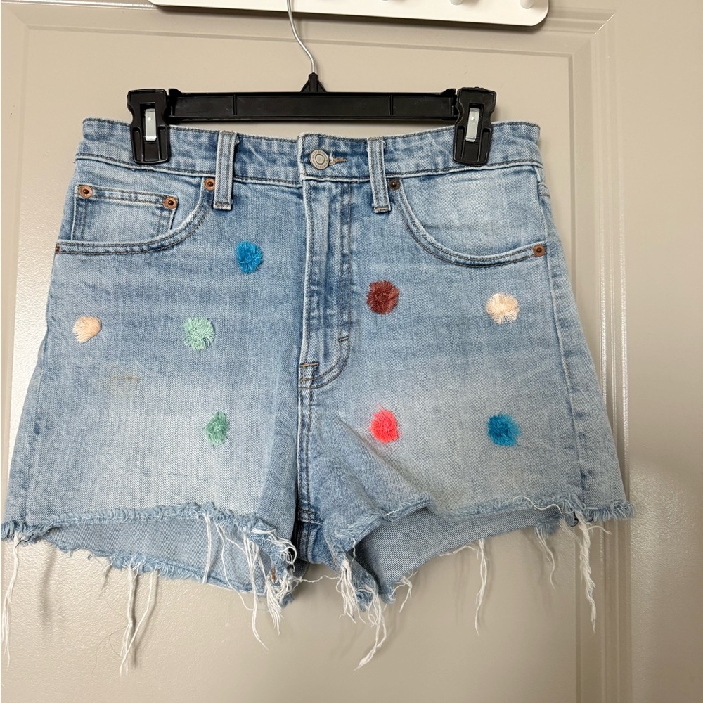 Lucky Brand Pom Pom Jean Shorts with Distressed Hem